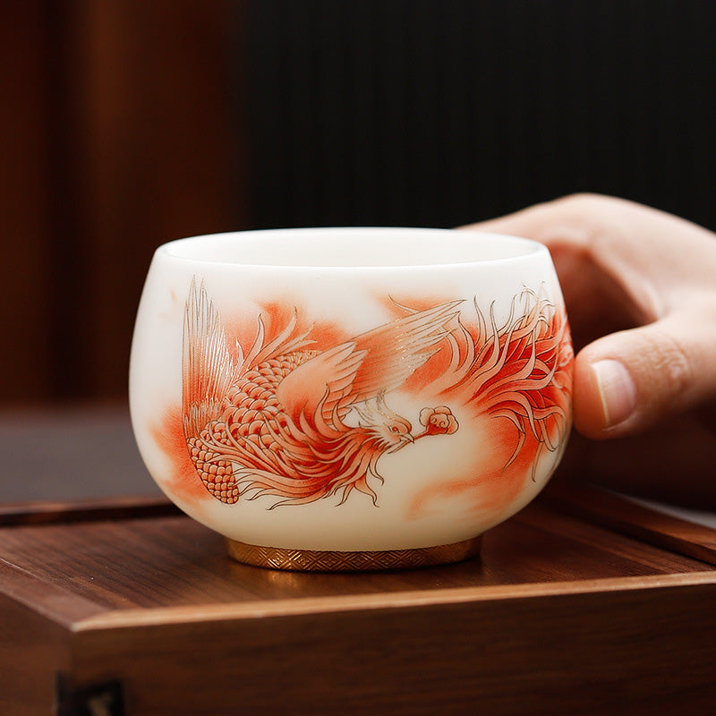 Nimara Ritual Phoenix White Porcelain Ceramic Teacup Kung Fu Tea Cup