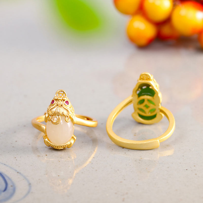 Nimara Ritual 18k Gold-plated Pixiu Jade Wealth Ring