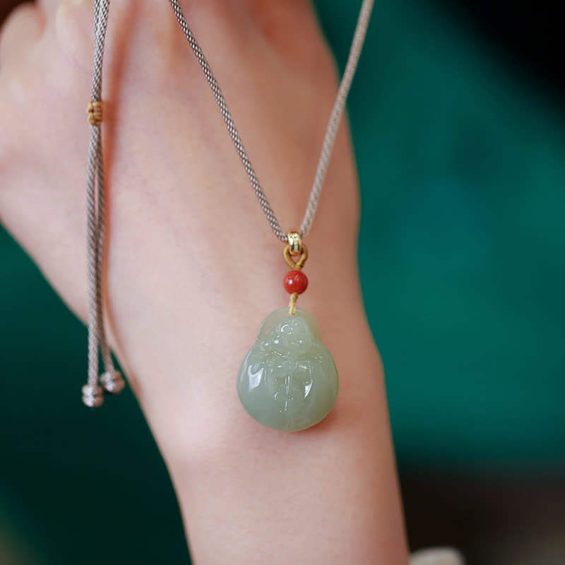 Nimara Ritual Laughing Buddha Hetian Jade Wealth Prosperity String Necklace Pendant