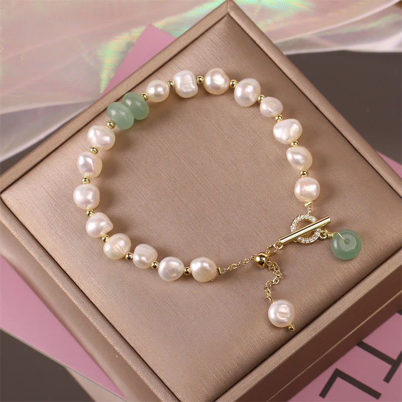 Nimara Ritual Pearl Green Strawberry Quartz Bead Healing Chain Bracelet