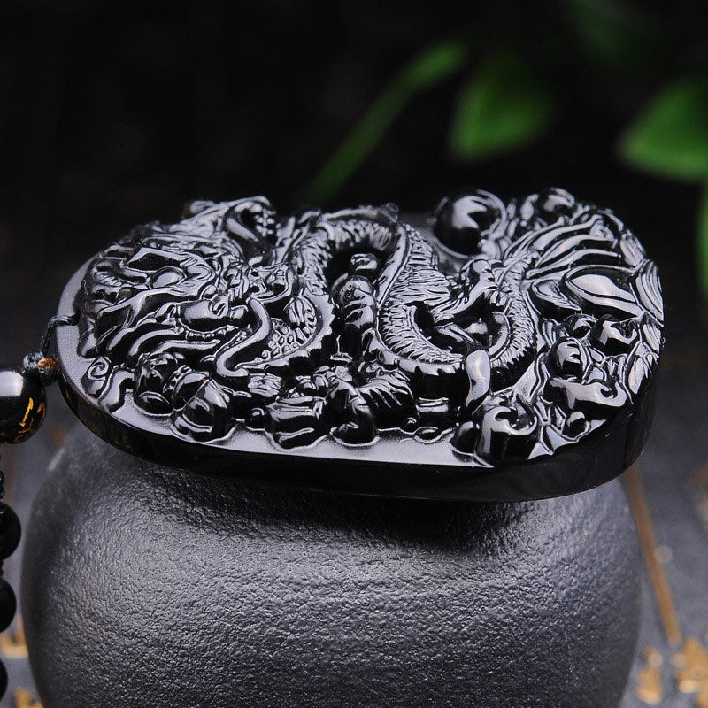Nimara Ritual Black Obsidian Stone Dragon Fulfilment Pendant Necklace