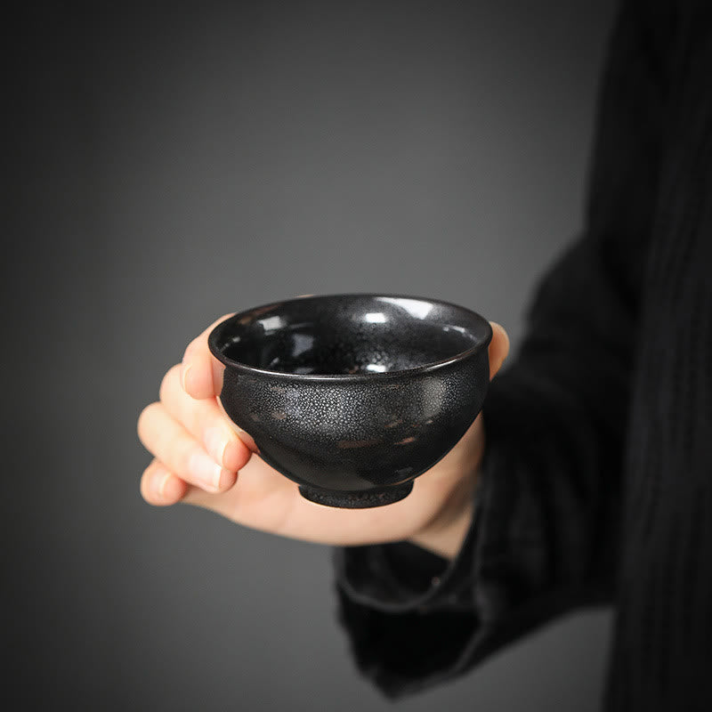 Nimara Ritual Gold Leaf Chinese Jianzhan Dragon Phoenix Lotus Avalokitesvara Koi Fish Ceramic Teacup Tenmoku Kung Fu Tea Cup Bowl