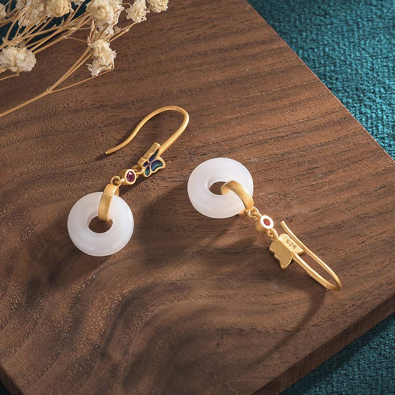 Nimara Ritual FengShui White Jade Butterfly Fortune Earrings