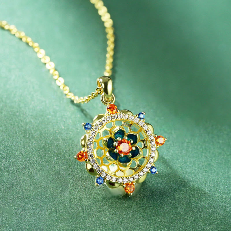 Nimara Ritual 925 Sterling Silver Lotus Flower Colorful Zircon New Beginning Necklace Pendant