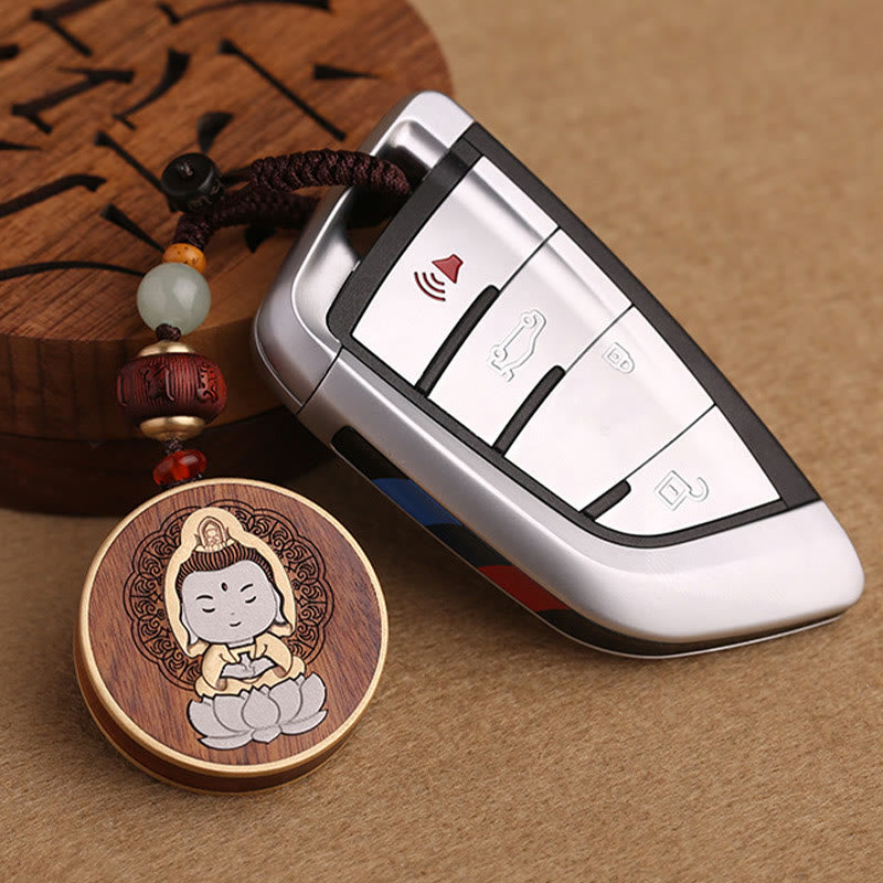 Nimara Ritual Ebony Wood Rosewood Buddha Avalokitesvara Om Mani Padme Hum Balance Car Key Chain Decoration