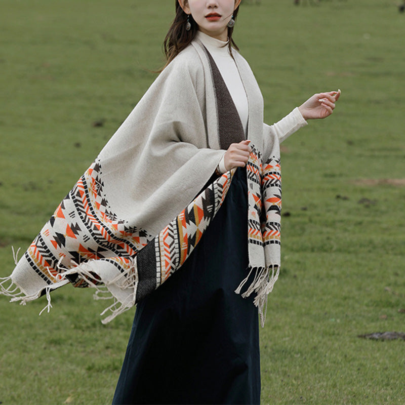 Nimara Ritual Tibetan Shawl Colorful Geometry Winter Cozy Travel Scarf Wrap