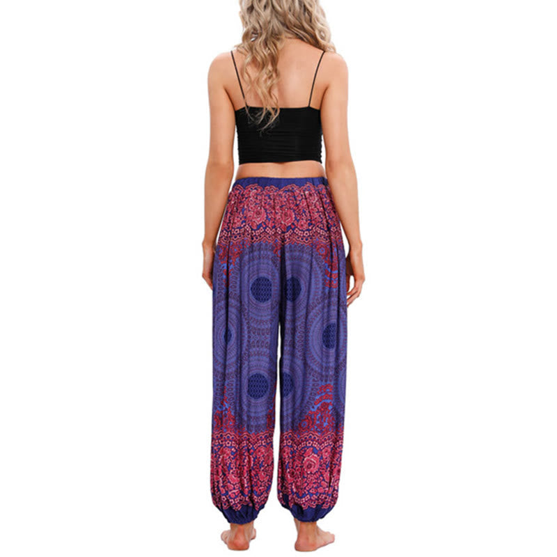 Nimara Ritual Loose Circle-shaped Flowers Pattern Harem Trousers Women's Yoga Pants