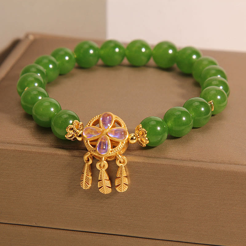 Nimara Ritual Green Jade Dreamcatcher Four Leaf Clover Luck Bracelet