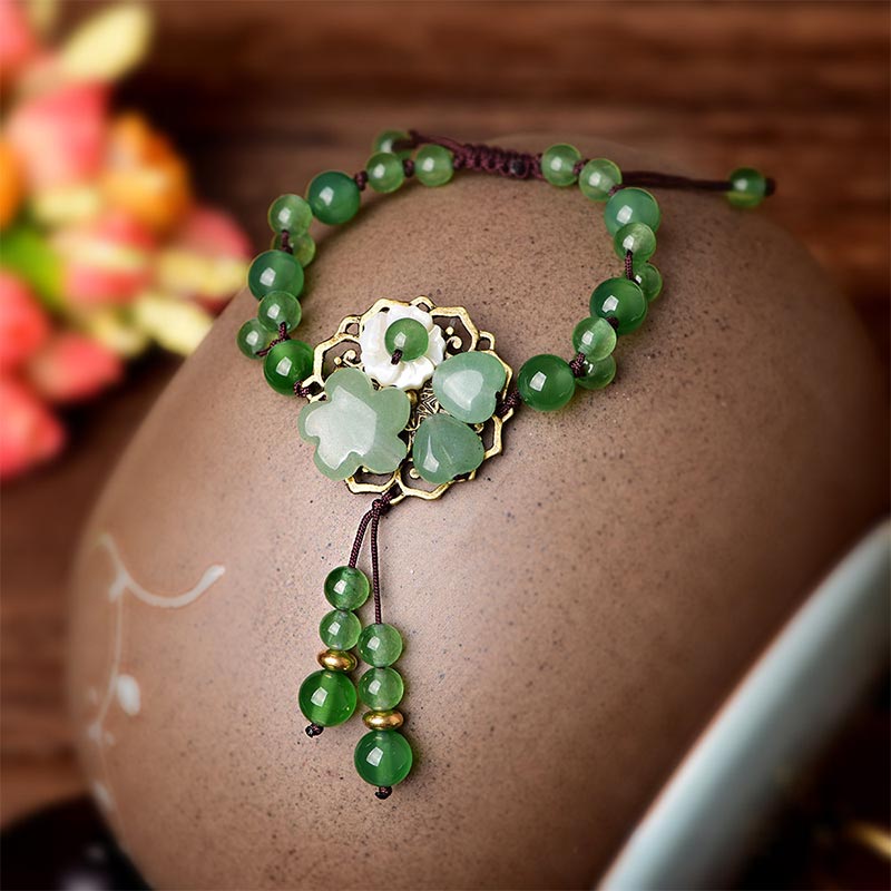 Nimara Ritual Natural Green Jade Luck Dangling Flower Bracelet