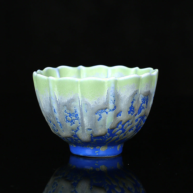 Nimara Ritual Retro Blue Red Gradient Lotus Pattern Kiln Change Ceramic Teacup Kung Fu Tea Cup Bowl