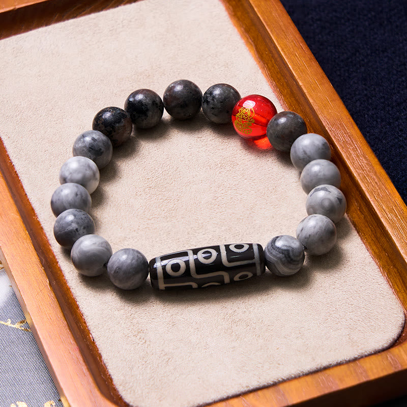 Nimara Ritual Tibetan Nine-Eye Dzi Bead Picasso Jasper Positive Bracelet