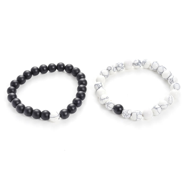 Nimara Ritual 2pcs Natural Frosted Stone White Turquoise Bead Couple Bracelet