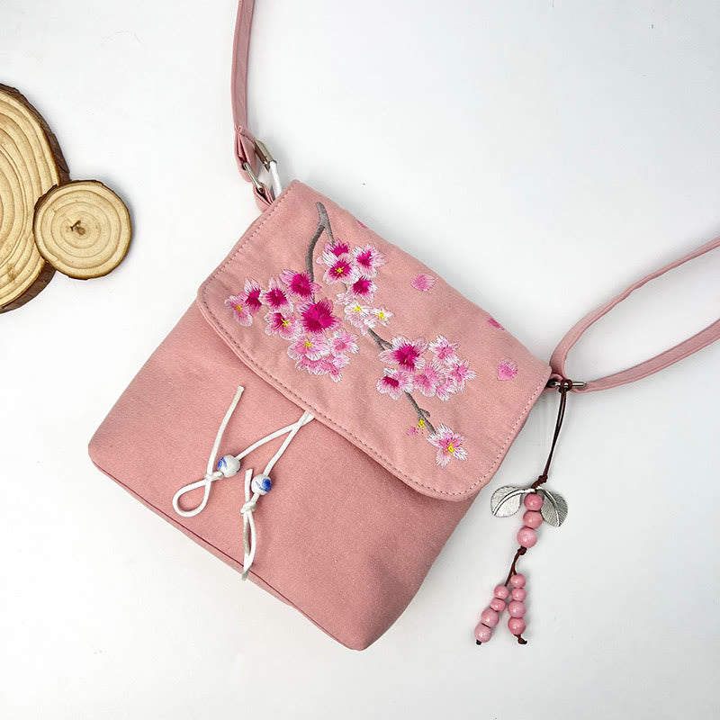 Nimara Ritual Embroidered Camellia Epiphyllum Gardenia Sakura Flowers Crossbody Bag Shoulder Bag Cellphone Bag