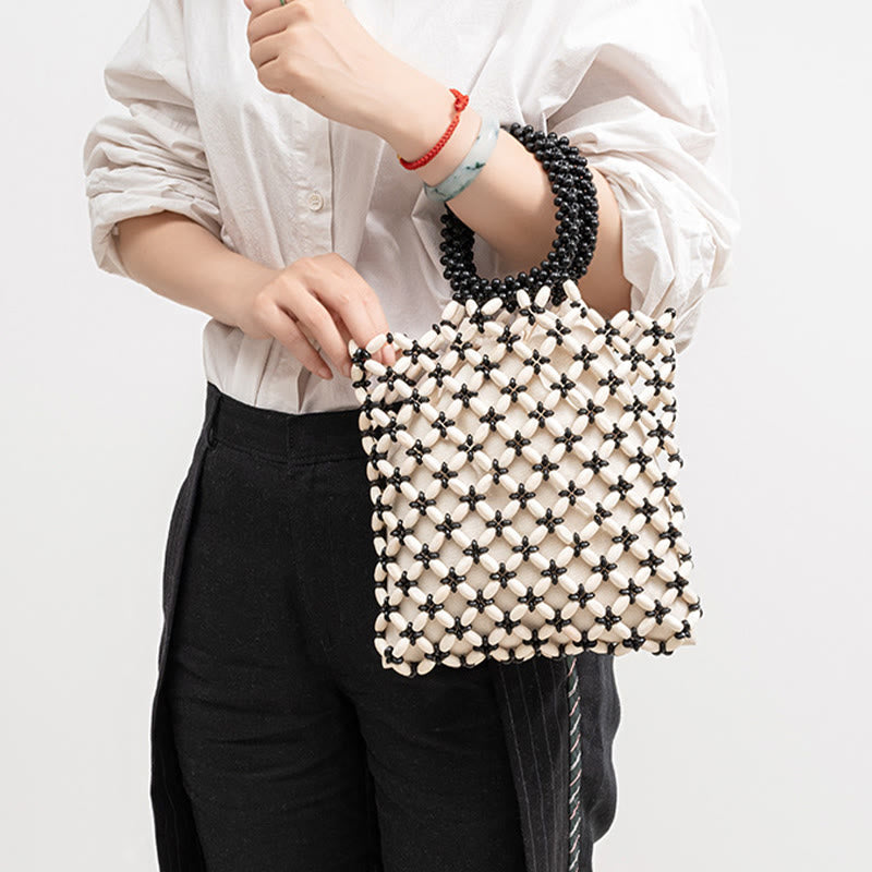 Nimara Ritual Hand-woven Lozenge Wooden Beads Handbag