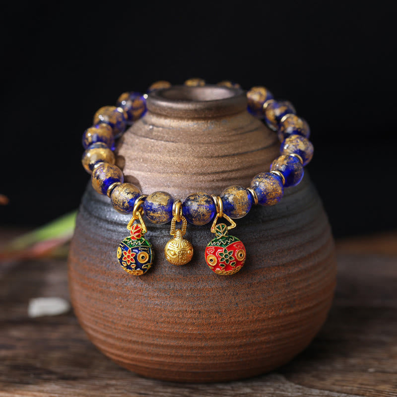 Nimara Ritual Gold Swallowing Beast Family Charm Gold Silver Foil Liuli Glass Bead Blessings Bracelet