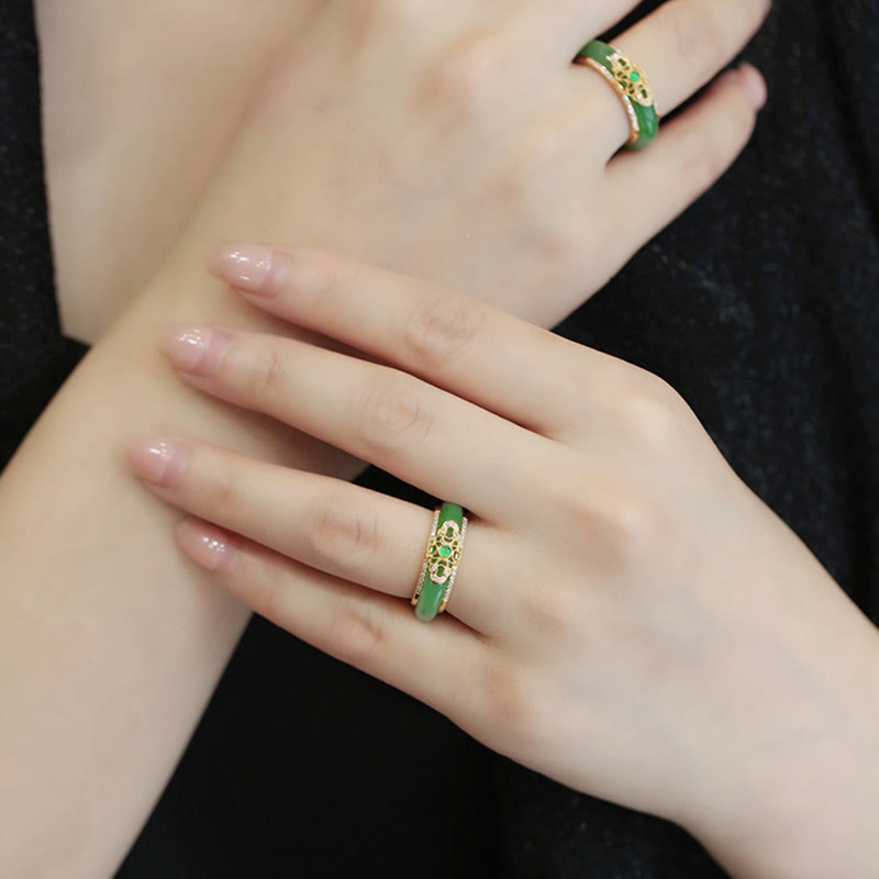 Nimara Ritual 18K Gold Plated Natural Green Chalcedony Strength Ring