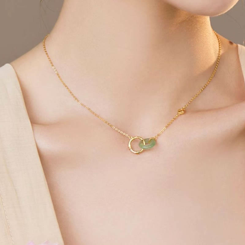 Nimara Ritual 925 Sterling Silver Natural Green Aventurine Peace Buckle Bamboo Coin Prosperity Necklace Pendant