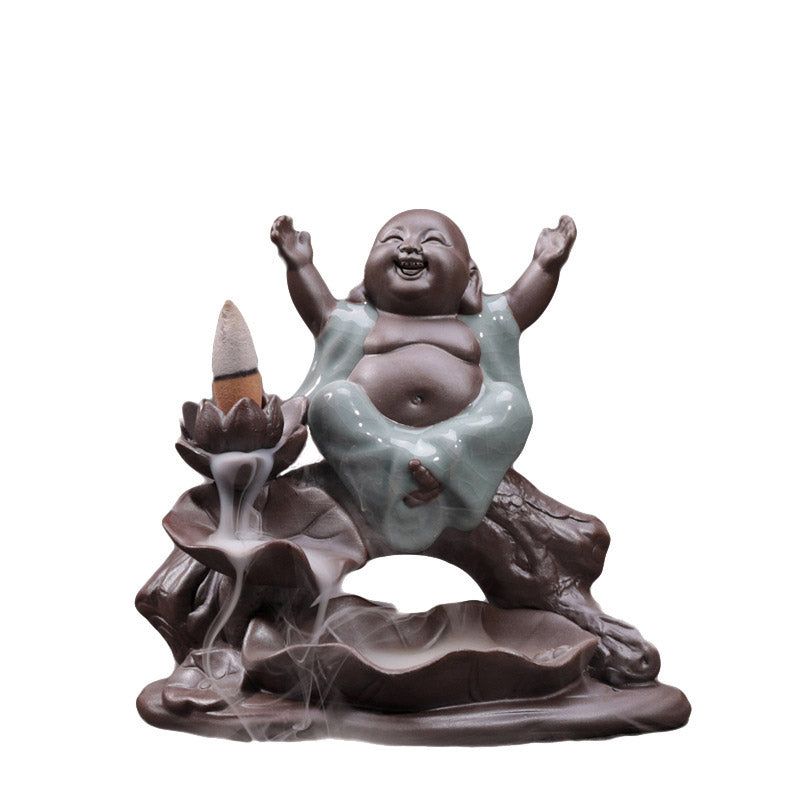 Nimara Ritual Little Monk Ceramic Lotus Blessing Incense Burner Decoration
