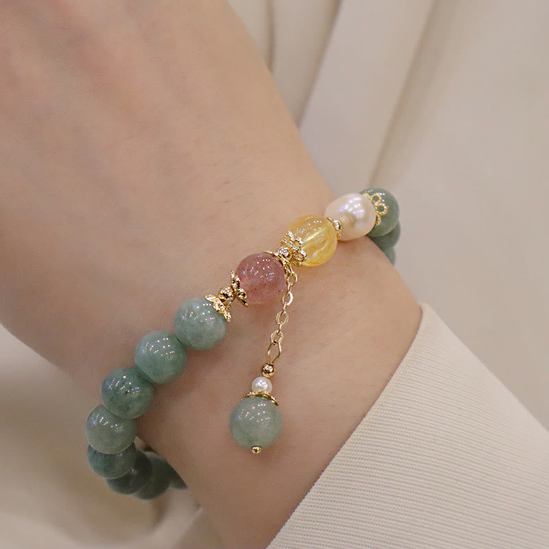 Nimara Ritual Jade Pearl Strawberry Quartz Abundance Luck Bead Charm Bracelet