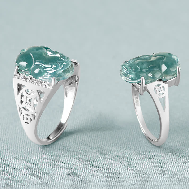 Nimara Ritual 925 Sterling Silver Fengshui Wealth Prosperity Jade PiXiu Luck Ring