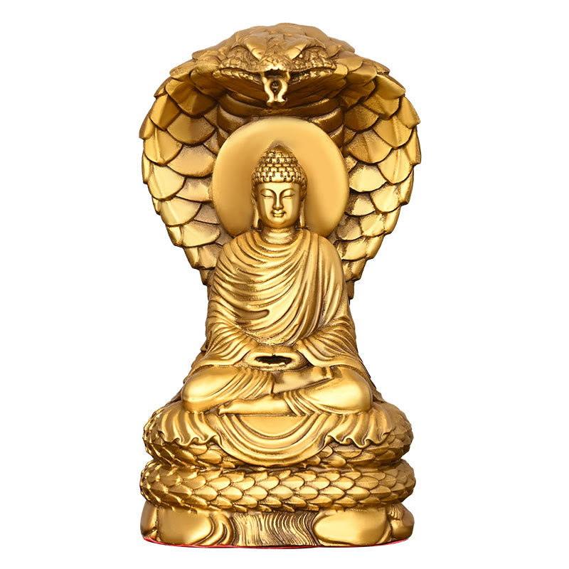 Nimara Ritual Buddha Shakyamuni Snake Figurine Serenity Copper Statue Home Offering Decoration