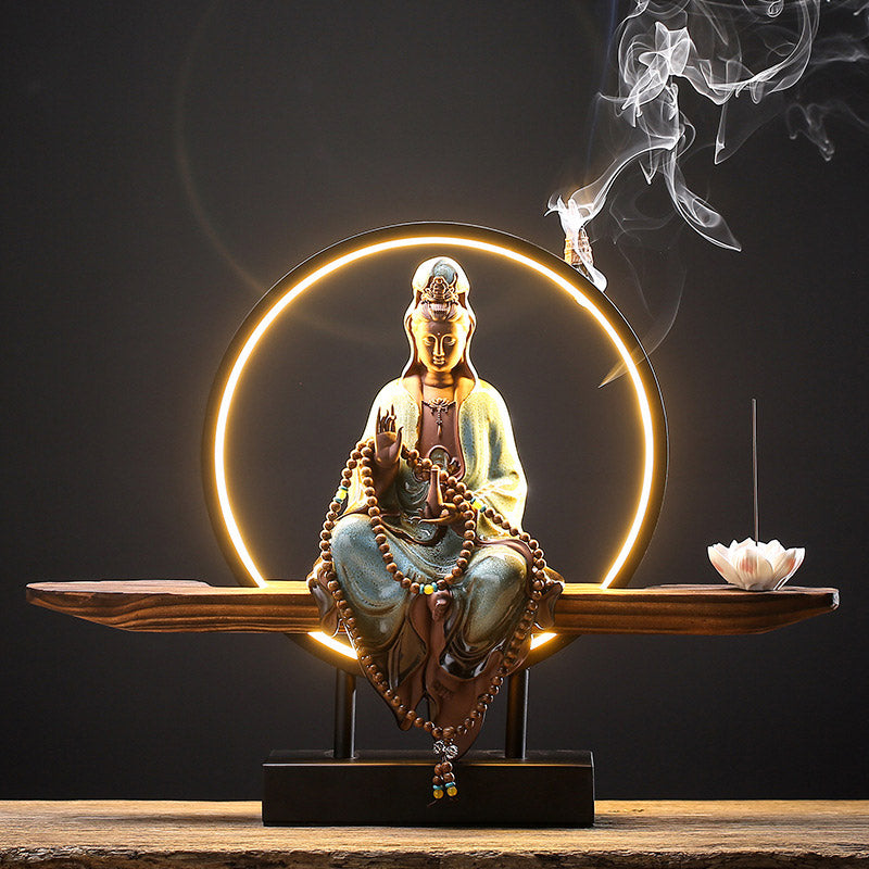 Nimara Ritual Buddha Avalokitesvara Ceramic Lotus Relaxation Incense Burner Decoration