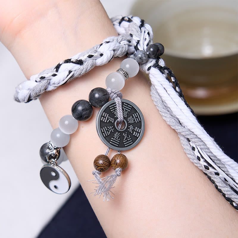 Nimara Ritual Black Glitter Stone Cat's Eye Yin Yang Mountain Ghosts Spend Money Power Double Layer Rope Bracelet