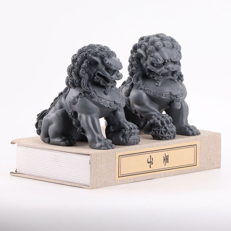 Nimara Ritual 2Pcs Lion Statue Courage Strength Resin Home Office Decoration