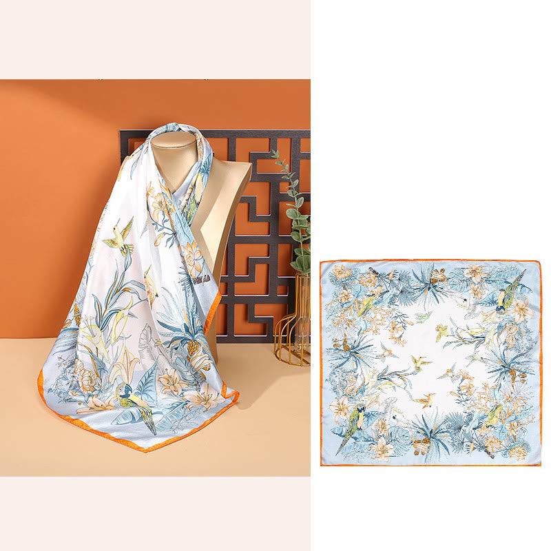 Nimara Ritual Pastoral Scene Hot Air Balloon Spring Blossom 100% Mulberry Silk Neck Hair Scarf
