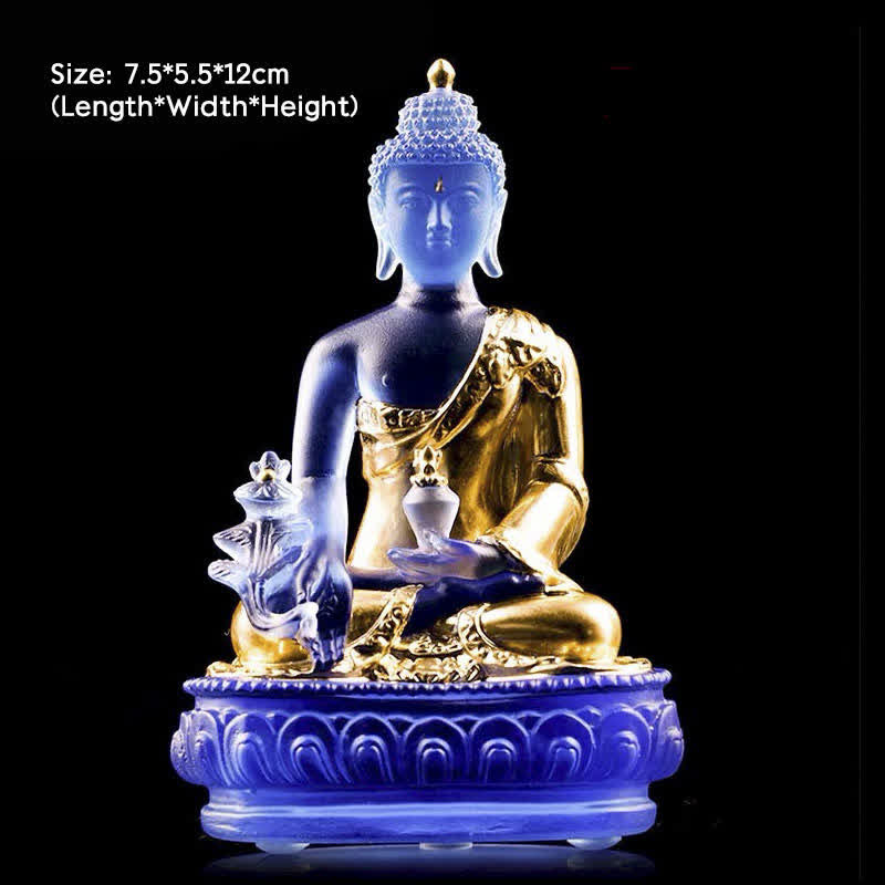 Nimara Ritual Medicine Buddha Handmade Liuli Crystal Art Piece Compassion Statue Home Office Offering Decoration