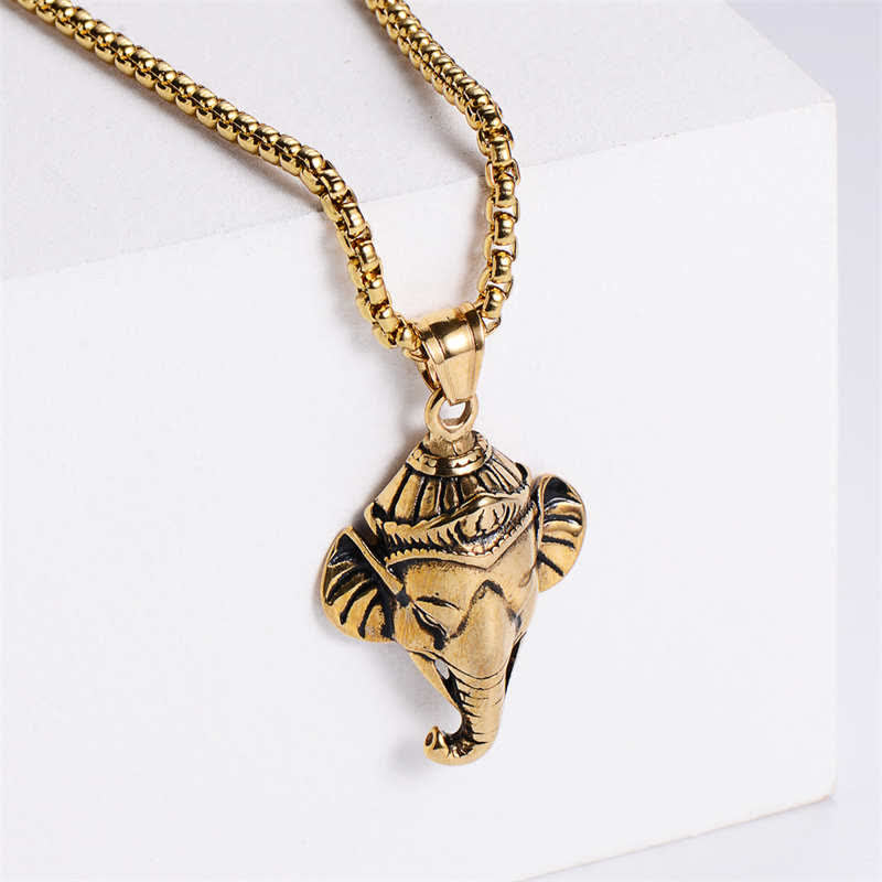 Nimara Ritual Ganesh Ganpati Elephant Titanium Steel Protection Pendant Necklace