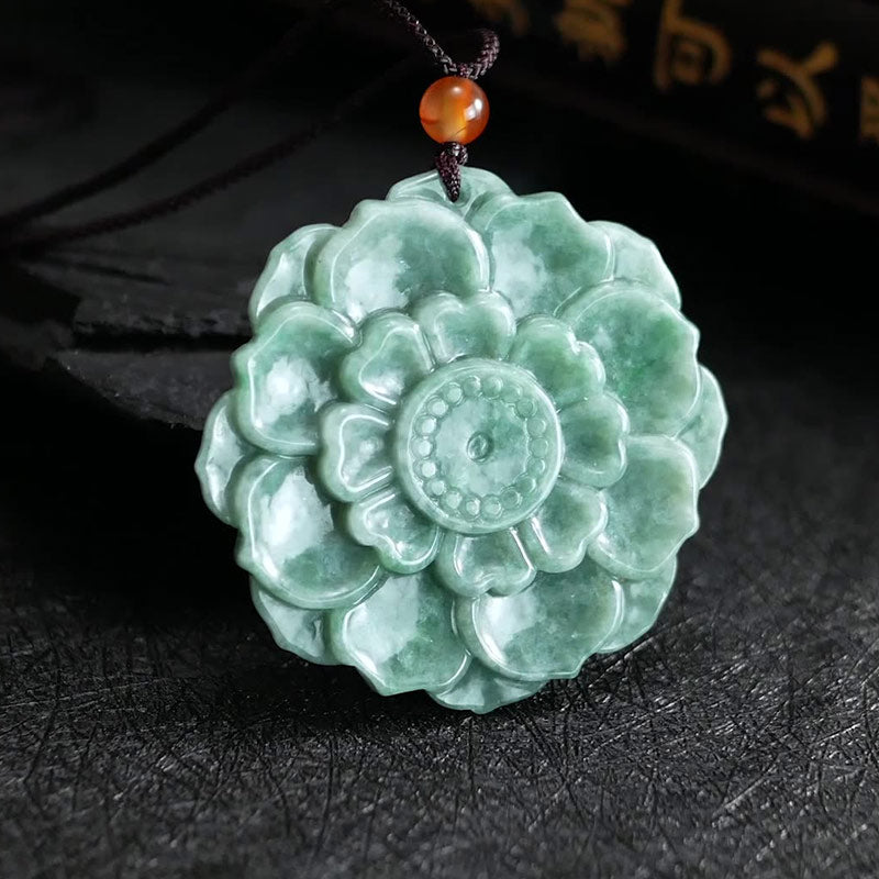 Nimara Ritual Lotus Pattern Jade Luck Prosperity Necklace Pendant