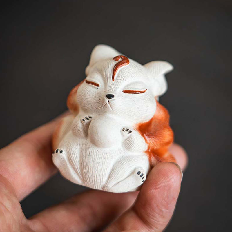 Nimara Ritual Mini Nine Tailed Fox Purple Clay Luck Desk Decoration