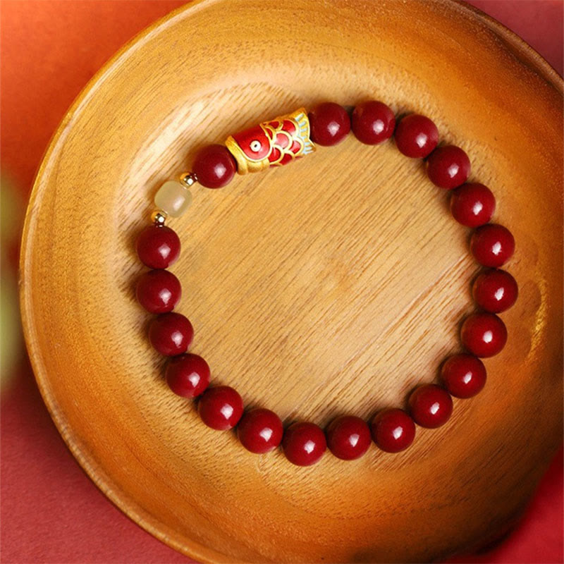 Nimara Ritual Natural Cinnabar Lucky Koi Fish Hetian Jade Bead Blessing Bracelet