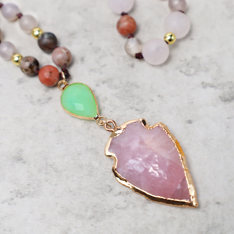 Nimara Ritual Natural Rose Quartz Crystal Stone Healing Arrowhead Necklace Pendant