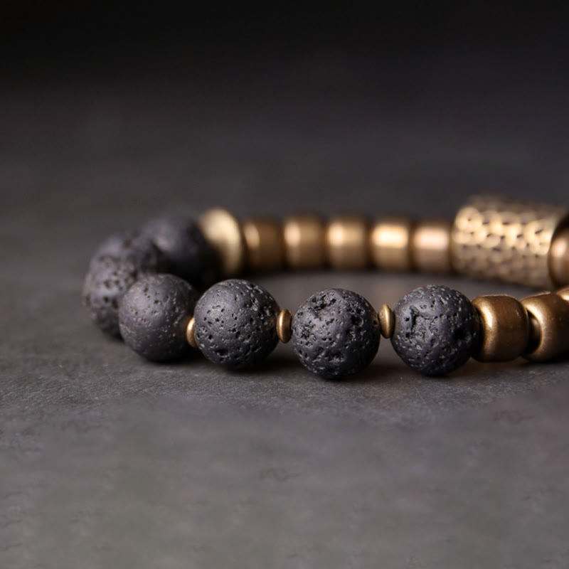 Nimara Ritual Lava Rock Stone Rainbow Obsidian Brass Support Healing Bracelet
