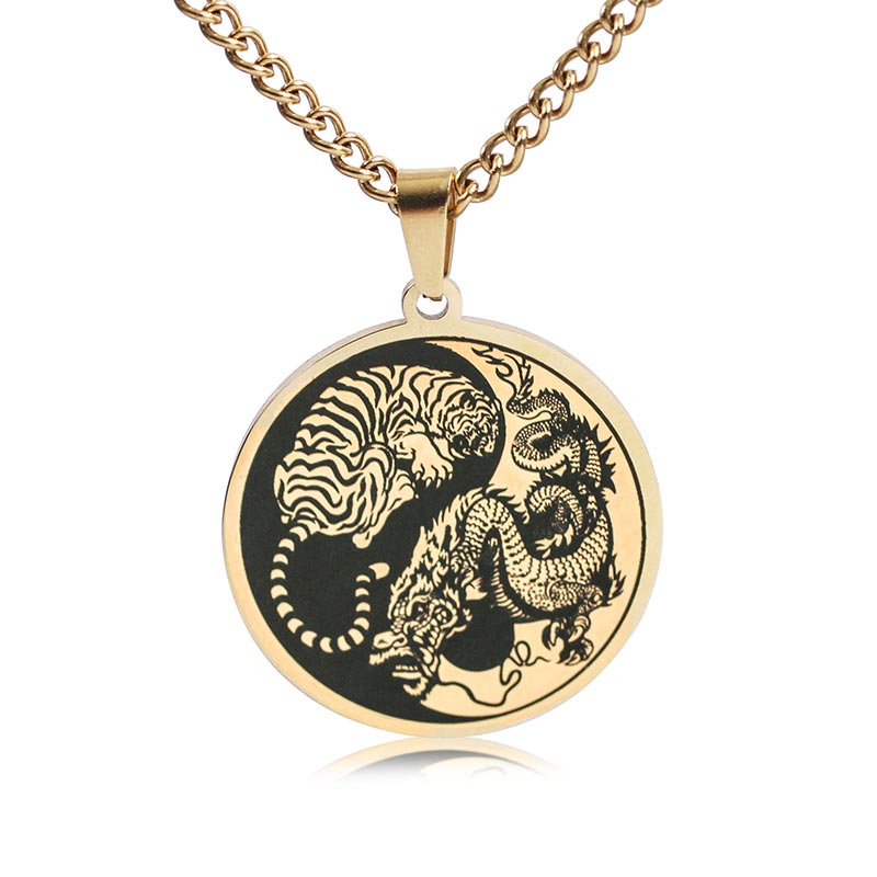 Nimara Ritual Tiger Dragon Titanium Steel Chain Necklace Harmony Pendant