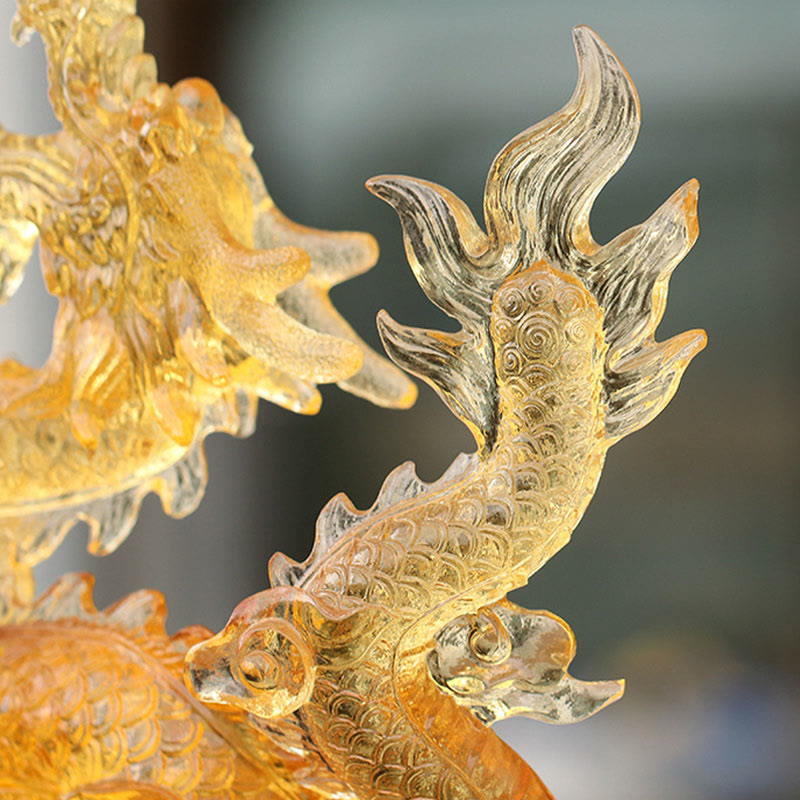 Nimara Ritual Handmade Chinese Zodiac Yellow Dragon Liuli Crystal Art Piece Luck Protection Home Office Decoration
