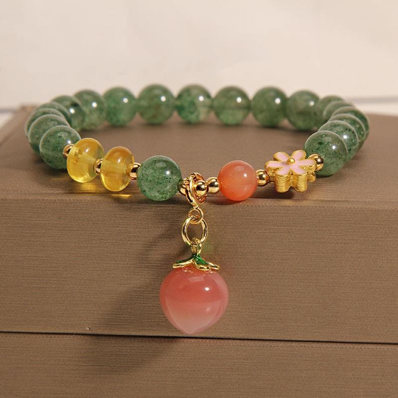 Nimara Ritual Natural Green Strawberry Quartz Love Peach Charm Bracelet