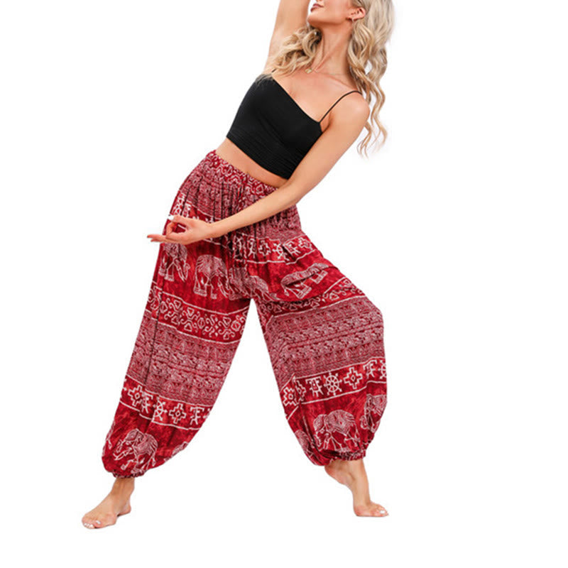 Nimara Ritual Elephant Geometry Pattern Casual Loose Harem Trousers Women's Yoga Pants