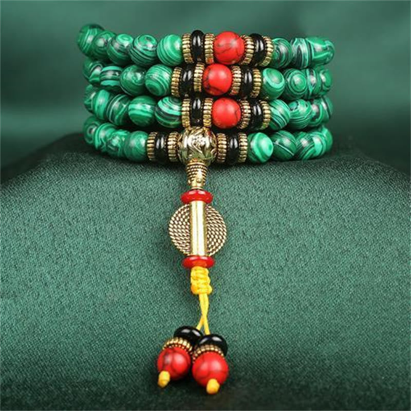 Nimara Ritual Tibetan 108 Mala Malachite Beads Bracelet Necklace