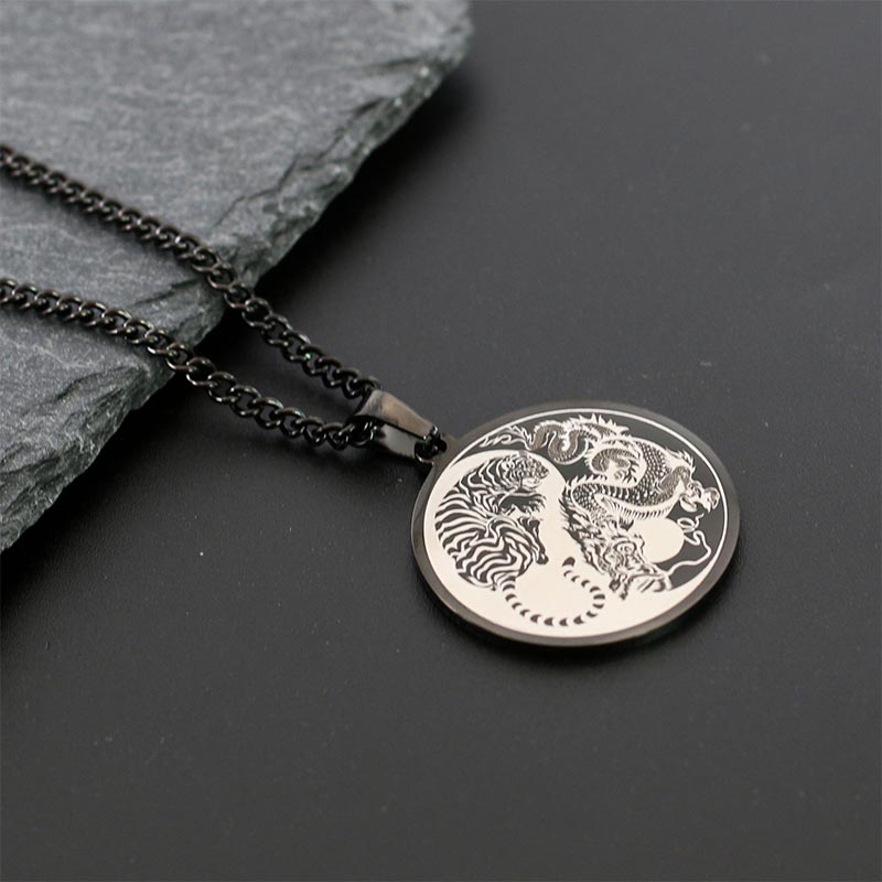 Nimara Ritual Tiger Dragon Titanium Steel Chain Necklace Harmony Pendant