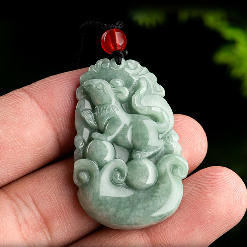 Nimara Ritual Natural Green Jade 12 Chinese Zodiac Luck Prosperity Necklace Pendant
