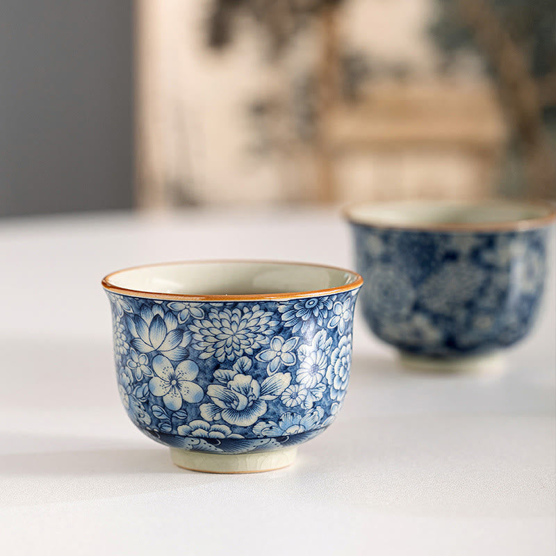 Nimara Ritual Vintage Lotus Peony Plum Blossom Chrysanthemum Ceramic Teacup Tea Cups