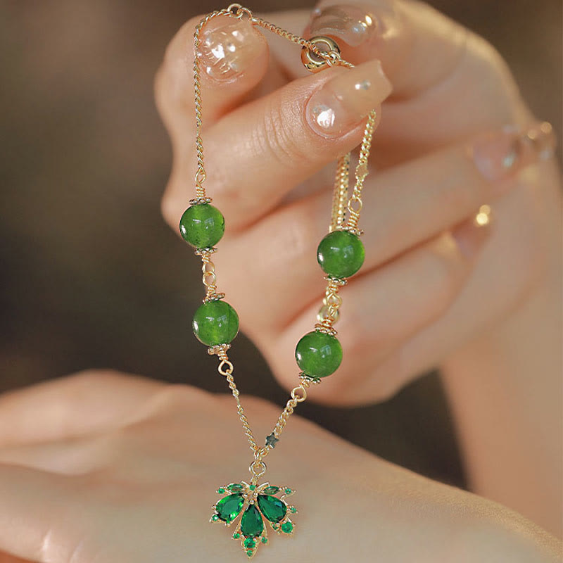 Nimara Ritual 14k Gold Plated Green Chalcedony Maple Leaf Courage Strength Bracelet