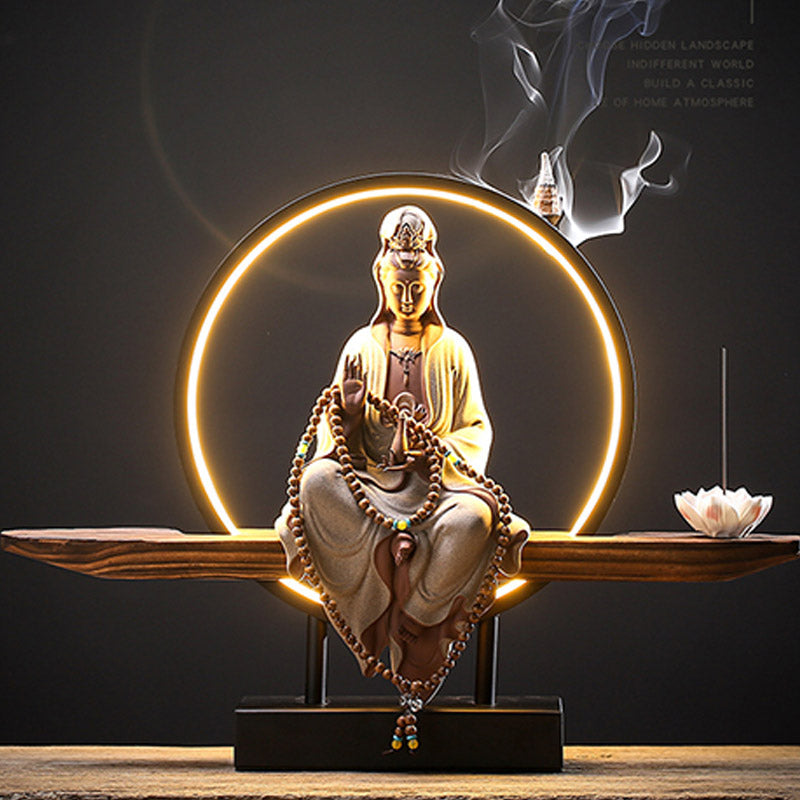 Nimara Ritual Buddha Avalokitesvara Ceramic Lotus Relaxation Incense Burner Decoration