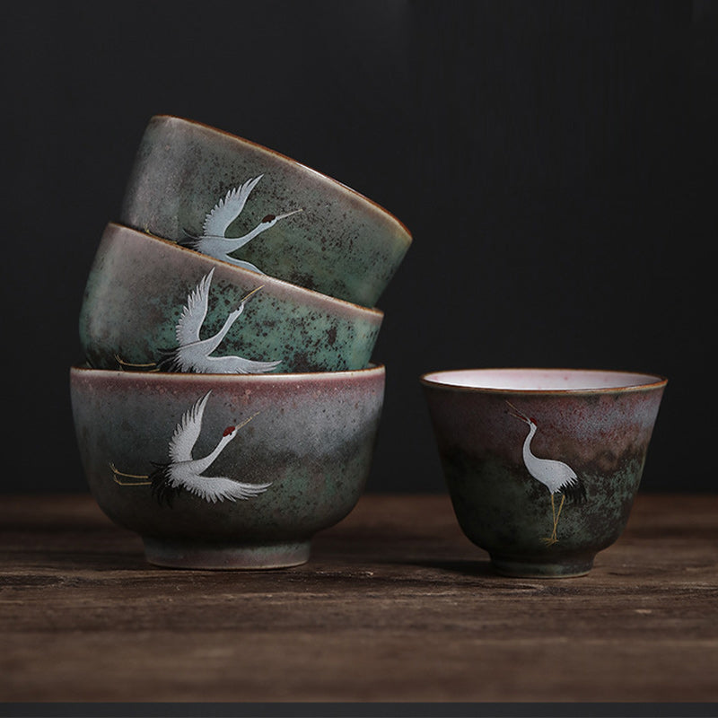 Nimara Ritual Auspicious Crane Ceramic Teacup Kung Fu Tea Cup Bowl