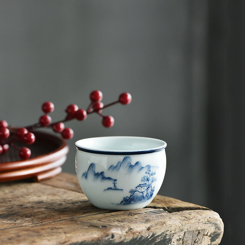 Nimara Ritual Koi Fish Lotus Flower Leaf Mountains Tree Ceramic Teacup Kung Fu Tea Cup 130ml