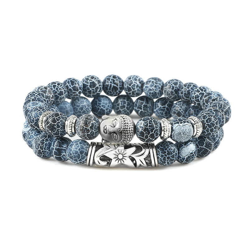 Nimara Ritual 2Pcs Natural Crystal Agate Buddha Protection Bracelet