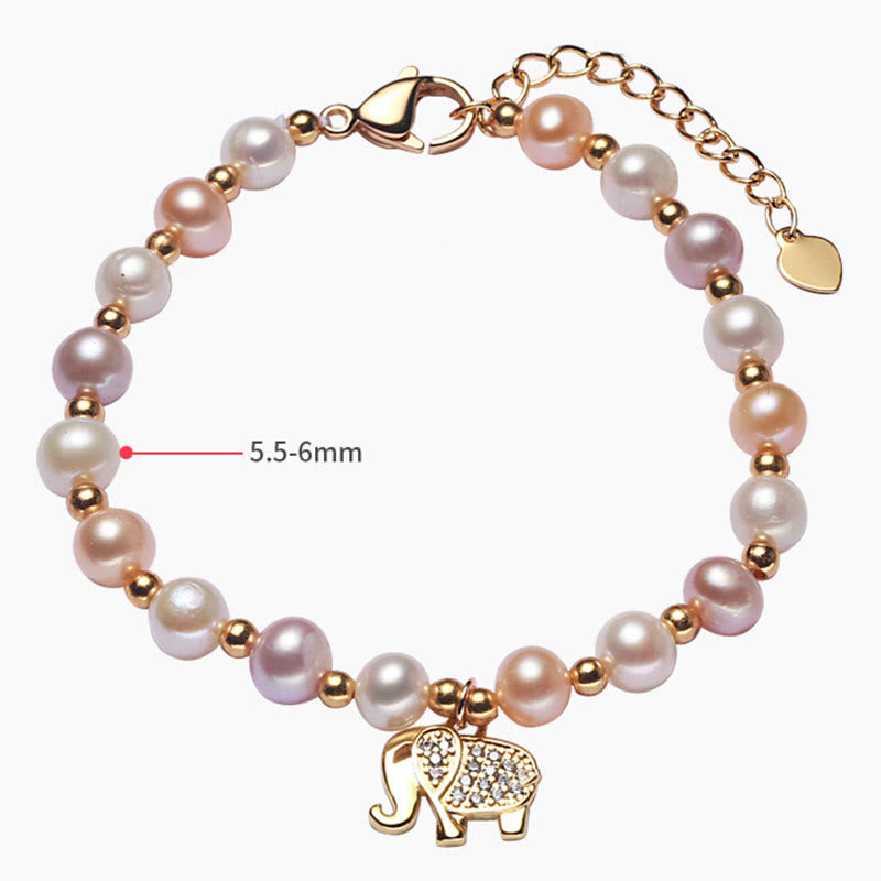 Nimara Ritual 18K Gold Plated Pearl Elephant Zircon Charm Sincerity Bracelet